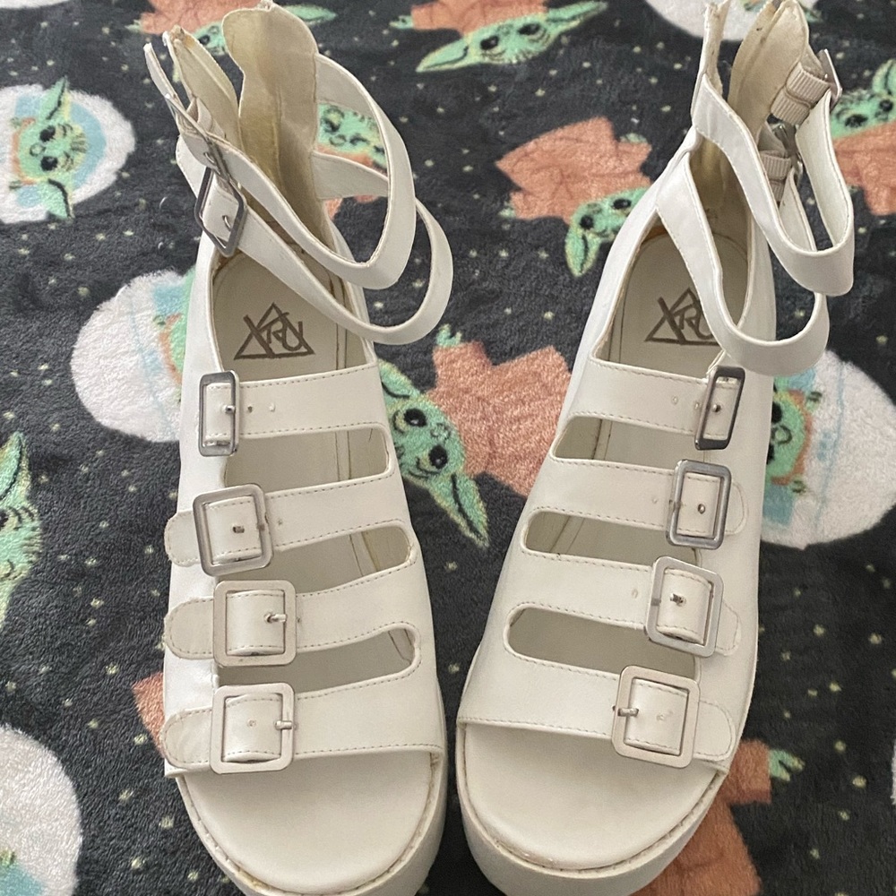 YRU Mirage Platform SANDALS strappy white buckles